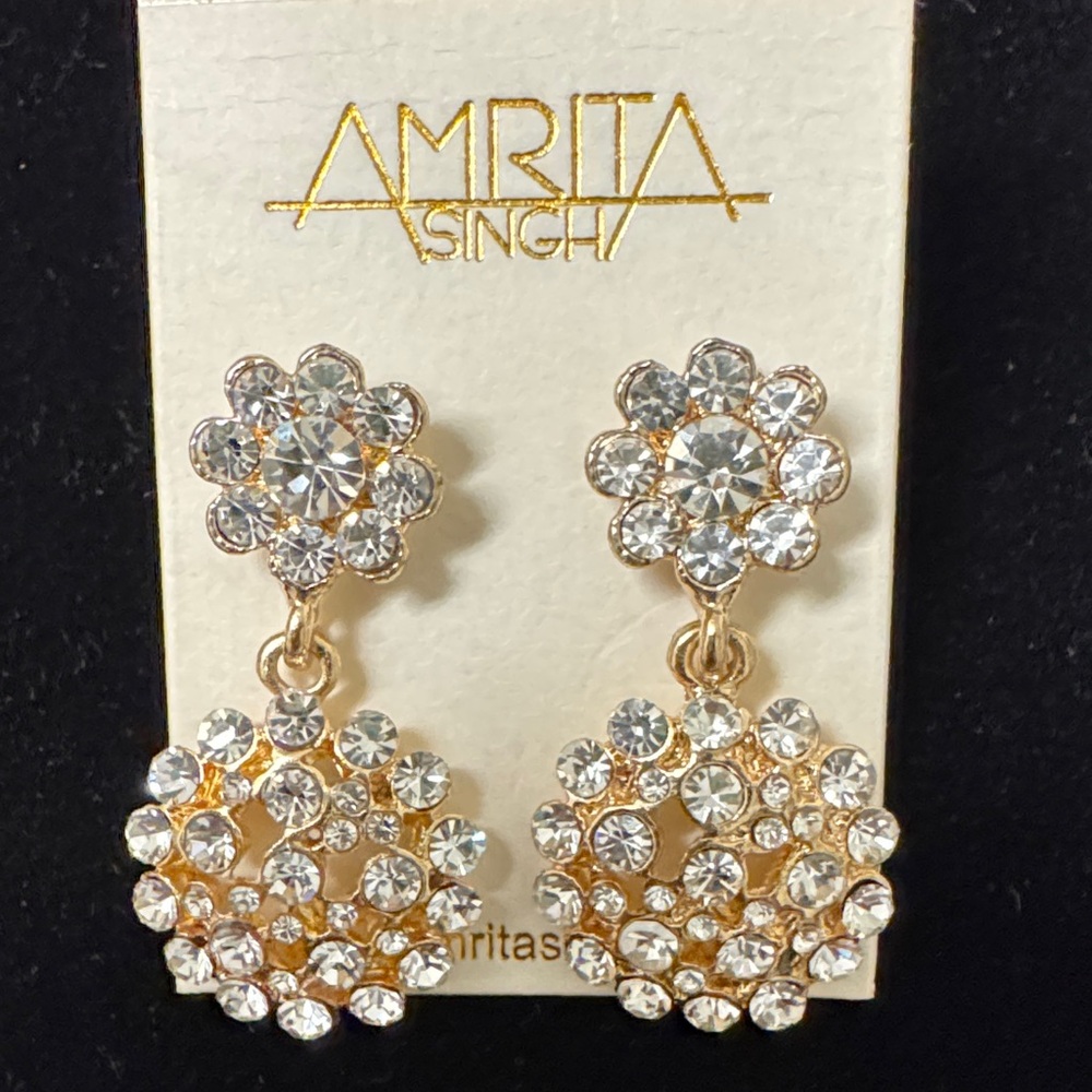 Amrita Singh Gold-Tone Crystal Floral Drop Earrings - NWT
